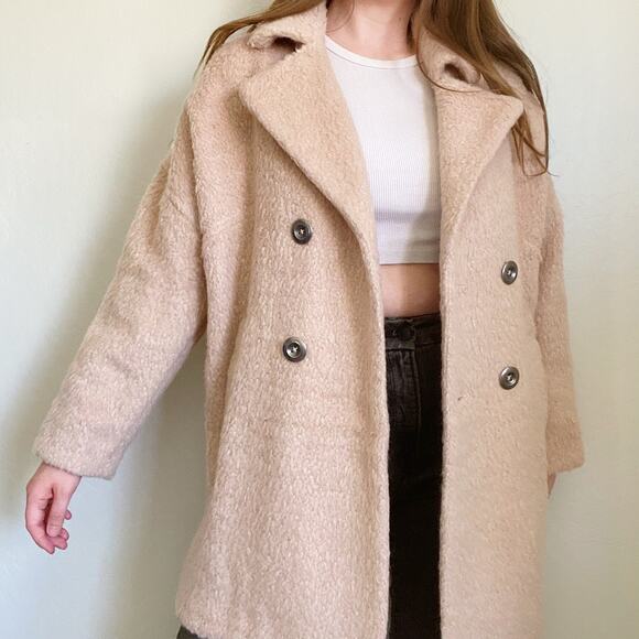 Free People Tan Camel Wool Blend Pockets Mid Length Warm Lined Jacket Top Coat - Picture 7 of 7